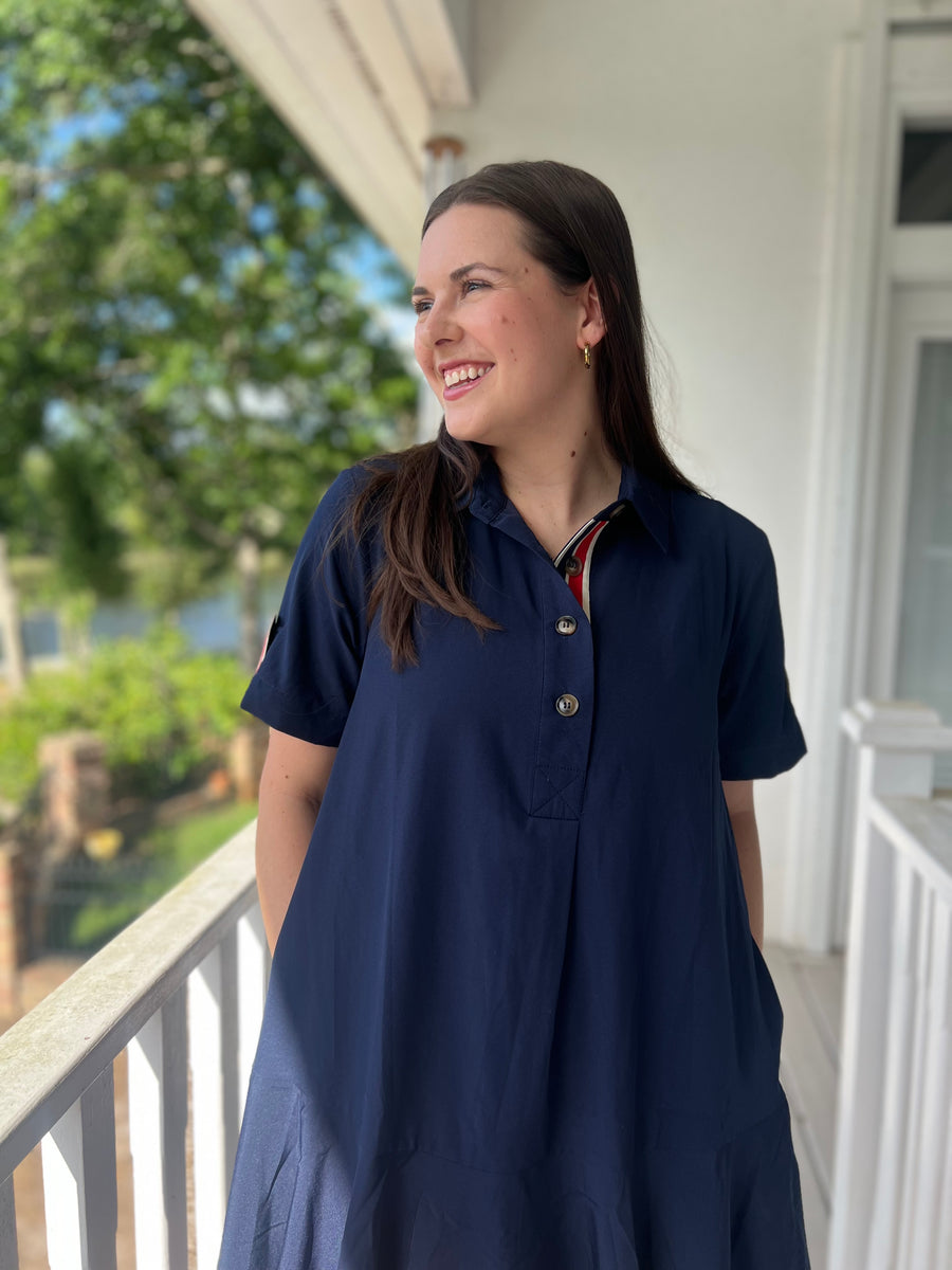 serena dress navy blue product info Navy Blue Serena Dress