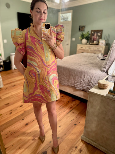 Becca dress in gold infused mustard mix