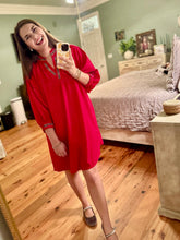 Load image into Gallery viewer, Juri bold red dress with animal print trim