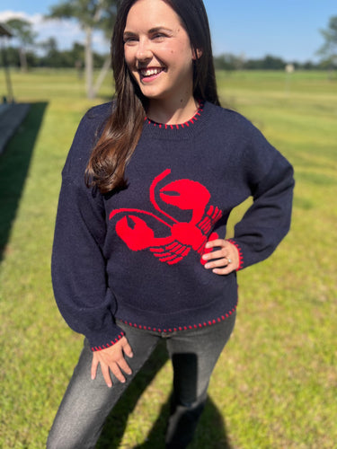 Shay sweater navy with red lobster