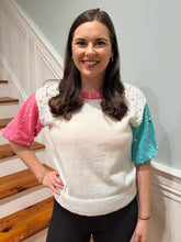 Load image into Gallery viewer, Pearl beaded Color block sweater