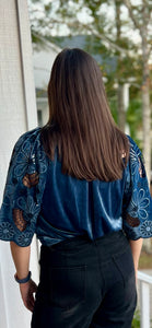 Raelyn slate Blue Velvet top