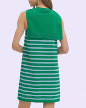 Load image into Gallery viewer, Grae Striped sleeveless mini dress with a knit scarf tie detail at neckline