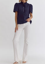 Load image into Gallery viewer, Rebel Blues Button and Ruffle detail top