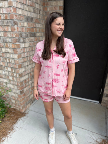 Coastal Toile bamboo pajama short and top set