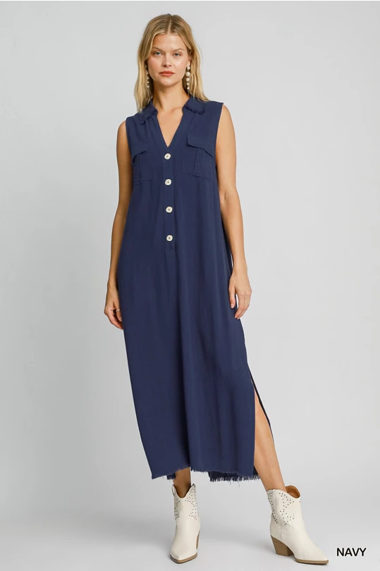 Shirley Linen Sleeveless Midi Dress