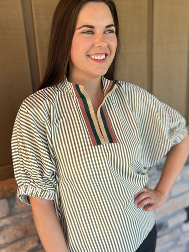Nellie stripe top in Olive