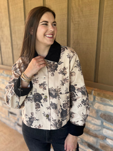 Jane-a taupe and black floral jacket