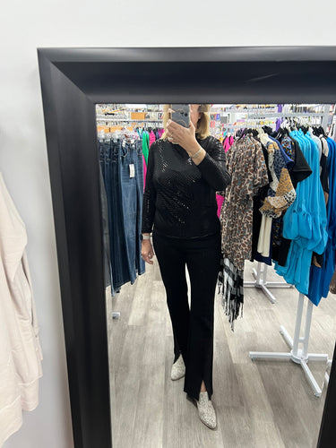 Pointe knit kick front slit pant