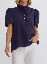 Load image into Gallery viewer, Rebel Blues Button and Ruffle detail top