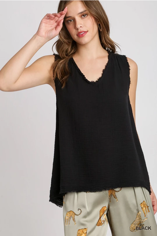 Betta V neck frayed gauze top