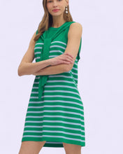 Load image into Gallery viewer, Grae Striped sleeveless mini dress with a knit scarf tie detail at neckline