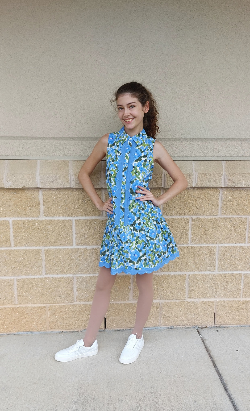 Claudia blue and green floral print dress