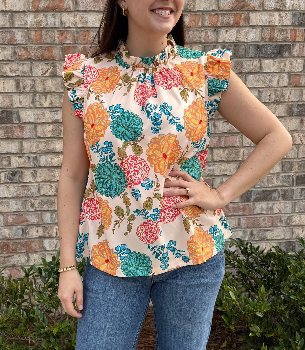 Alani ruffle neck top