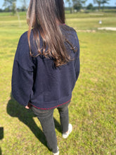 Load image into Gallery viewer, Shay sweater navy with red lobster