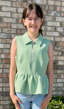 Load image into Gallery viewer, Eden top with peplum waist in Green check
