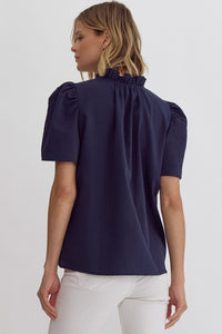 Rebel Blues Button and Ruffle detail top