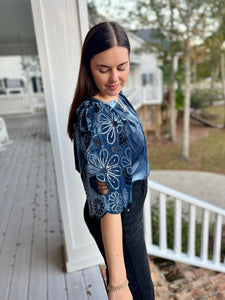 Raelyn slate Blue Velvet top