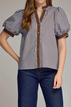 Load image into Gallery viewer, Brenda button front stripe top