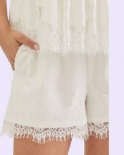 Load image into Gallery viewer, Shana off white solid lace trim shorts featuring scallop lace hem detail.
