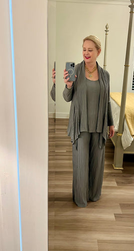 Soft Pleat Cardigan and tank twin set-Olive
