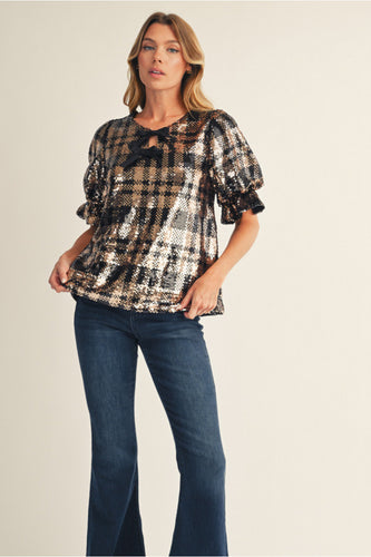Joannie plaid sequin top
