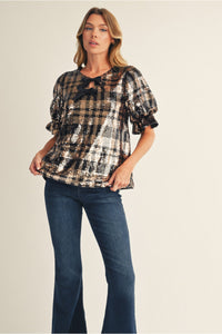 Joannie plaid sequin top