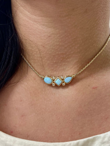 Opalas do Mar Opal 3 Stone Necklace with CZ