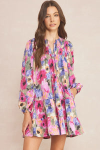Orchid Print Smocked Dress