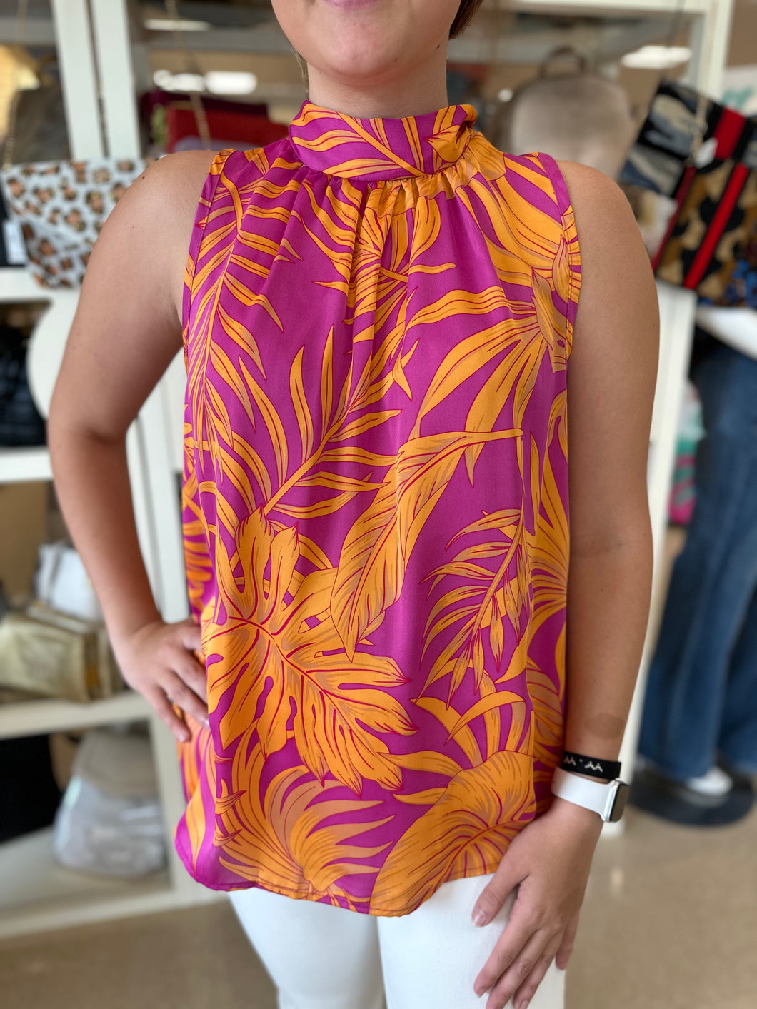 Orchid Print High Neck Top
