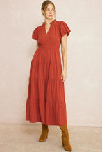 Load image into Gallery viewer, Brick Puff Sleeve Tiered Maxi