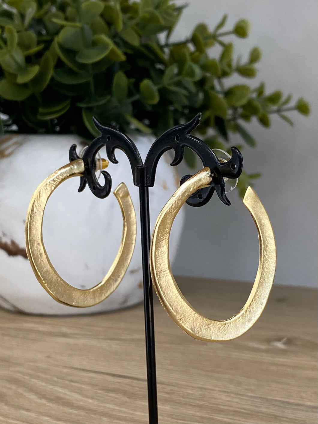 Gold Hammered Hoop Earrings - Large