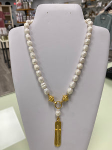 Gold Cross W/ Freshwater Pearl Necklace
