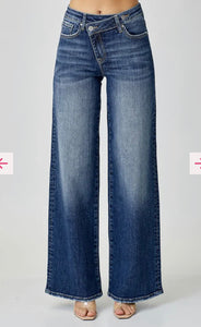 Mid Rise Crossover Wide Leg Jeans
