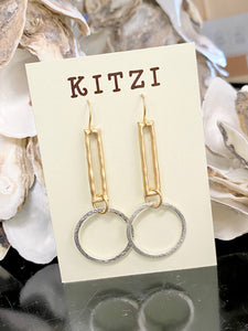 Circle Rectangle Earrings - Gold & Silver